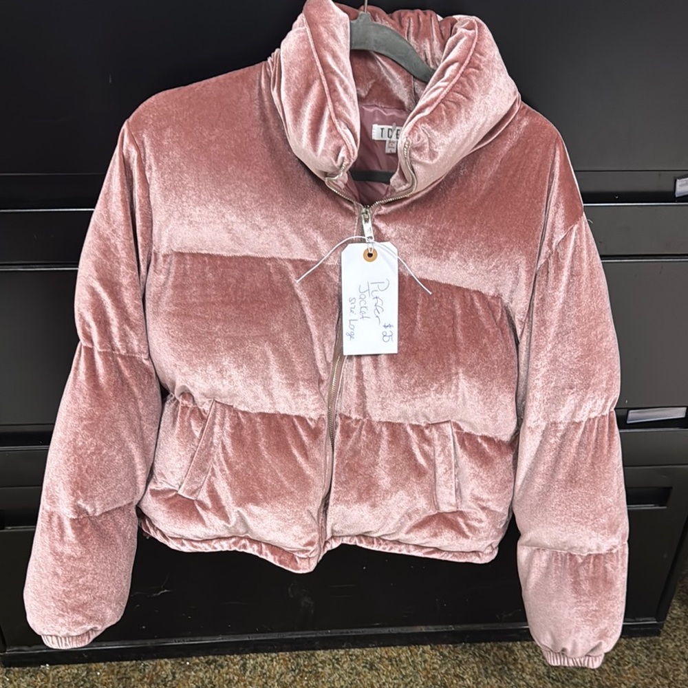 TCEC Women's Pink Velvet Puffer Jacket large